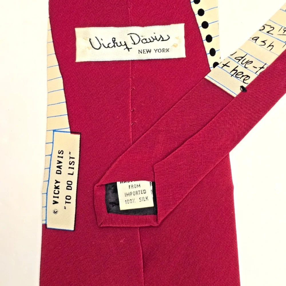 Vicky Davis Silk‎ Novelty Tie To Do List Bill Clinton Era Humor Men's Vintage